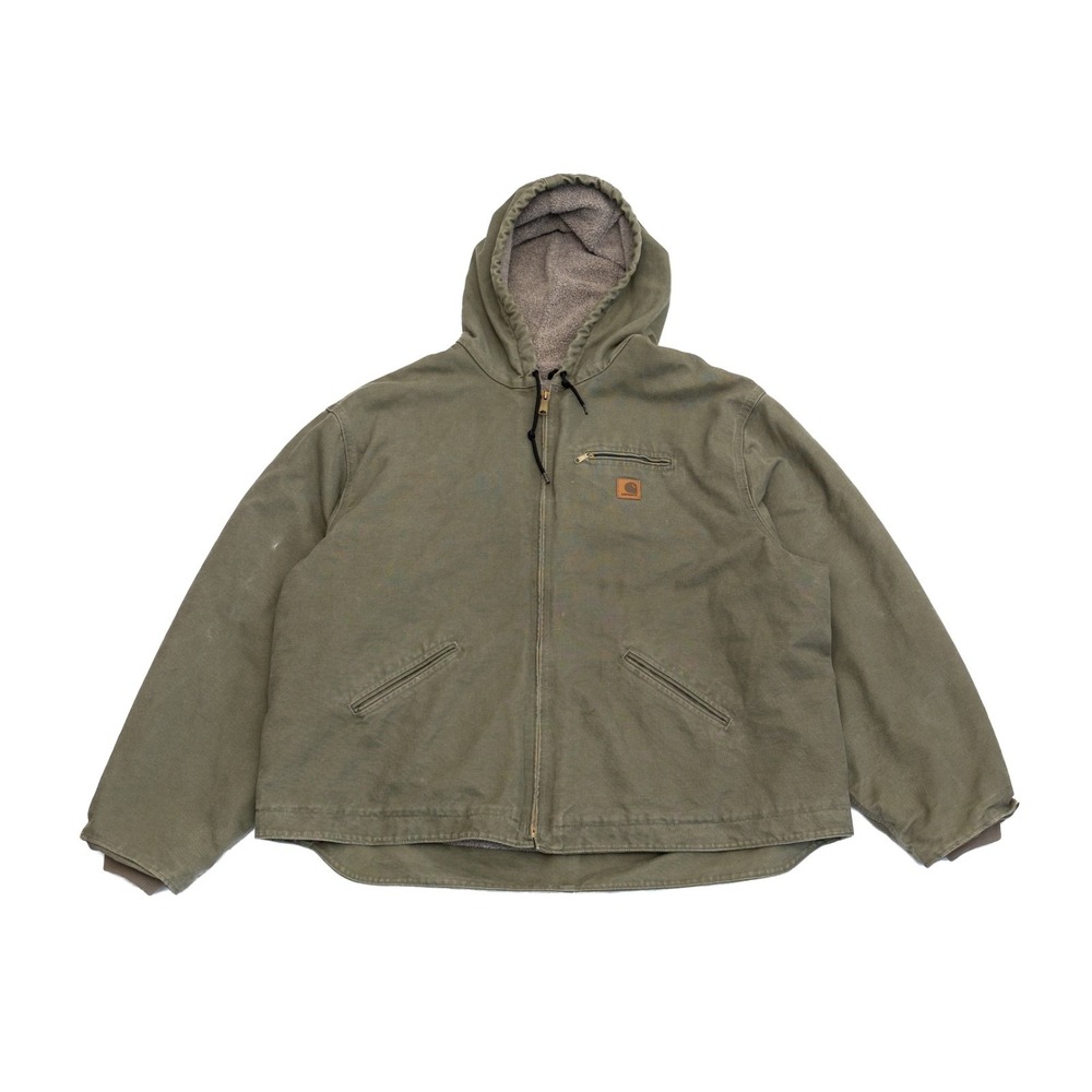 Vntg‎ Carhartt J141 LOV Hooded Jacket 4XL Sherpa Lined Workwear Olive Green